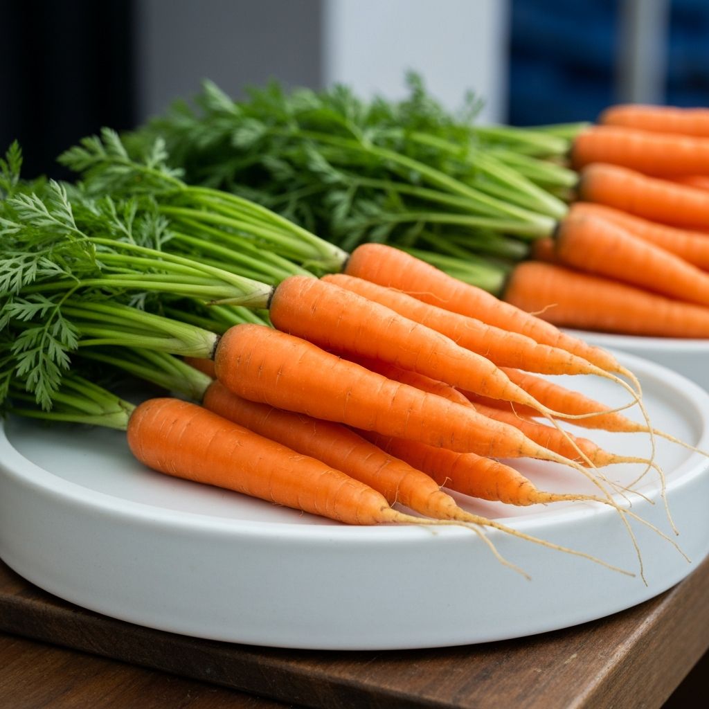 Fresh carrots with green tops
